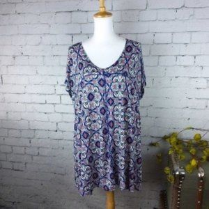 Jones & Co. Flowy Stain Glass Print Tunic Top Blue Size 2X